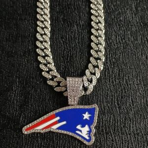 NFL New England Patriots 20 Inch Necklace Pendant Cuban Chain Link Football